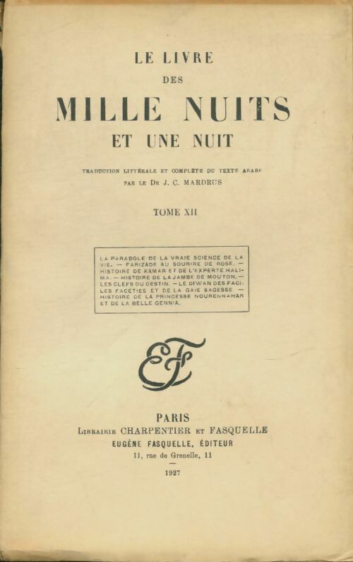 Livrenpoche : Le livre des mille nuits et une Tome XII - Dr J.-C. Mardrus - Livre