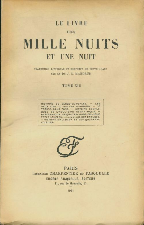 Livrenpoche : Le livre des mille nuits et une Tome XIII - Dr J.-C. Mardrus - Livre