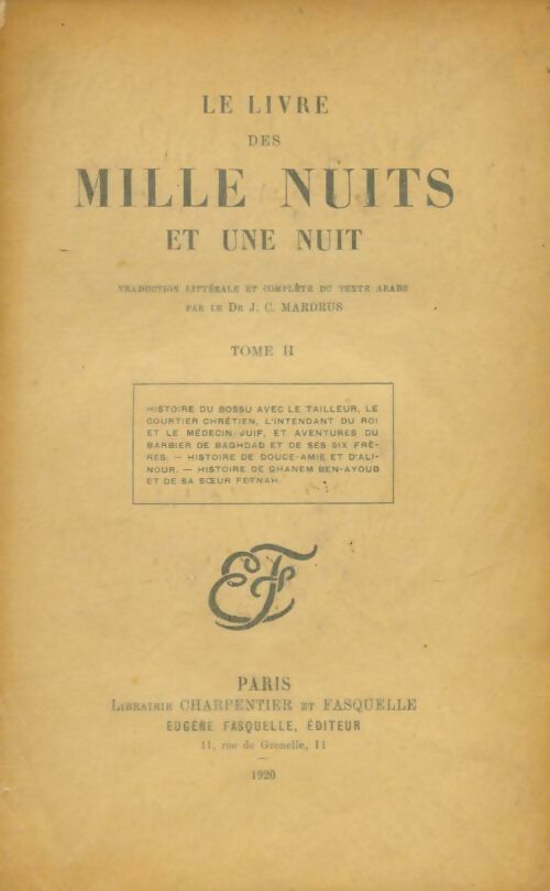 Livrenpoche : Le livre des mille nuits et une Tome II - Dr J.-C. Mardrus - Livre
