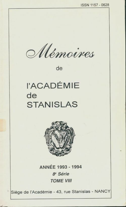 Livrenpoche : Mémoires de l'académie de Stanislas 8e série Tome VIII - Collectif - Livre