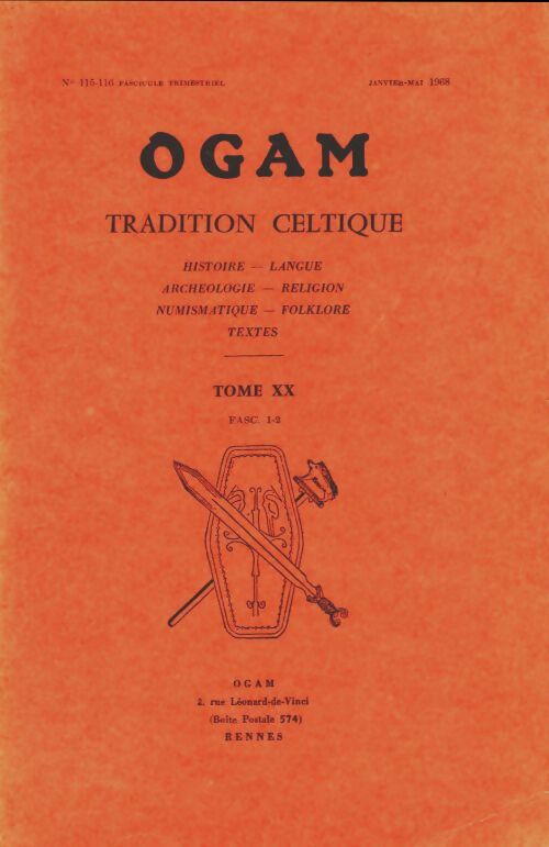 Livrenpoche : Ogam tradition celtique n°115-116 Tome XX - fascicule 1-2 - Collectif - Livre