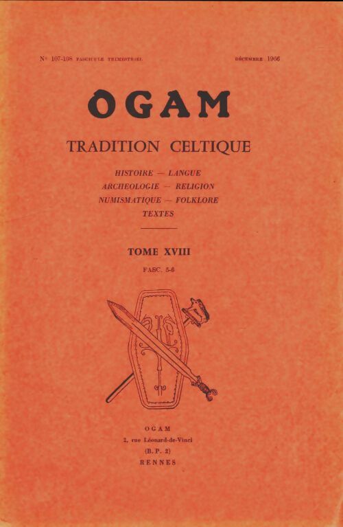 Livrenpoche : Ogam tradition celtique n°107-108 Tome XVIII - fascicule 5-6 - Collectif - Livre