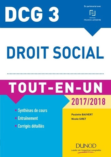 Livrenpoche : DCG 3 - droit social 2017/2018 - 10e éd. - tout-en-un : Tout-en-un (2017-2018) - Paulette Bauvert - Livre