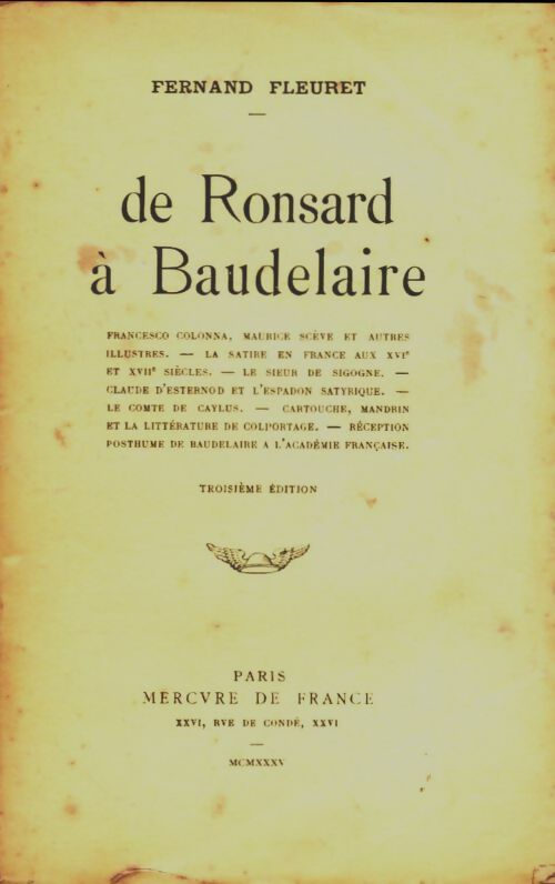 Livrenpoche : De Ronsard à Baudelaire - Fernand Fleuret - Livre