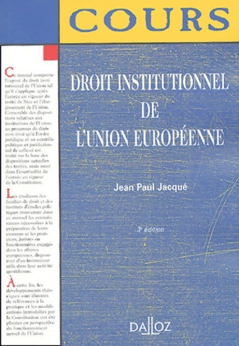 Livrenpoche : Droit institutionnel de l'union européenne - Jacqué - Livre