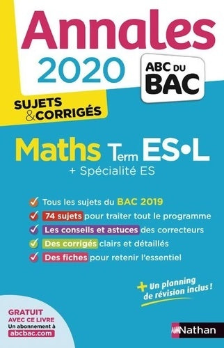 Livrenpoche : Maths Terminales ES, L sujets & corrigés 2020 - Marie-Dominique Danion - Livre