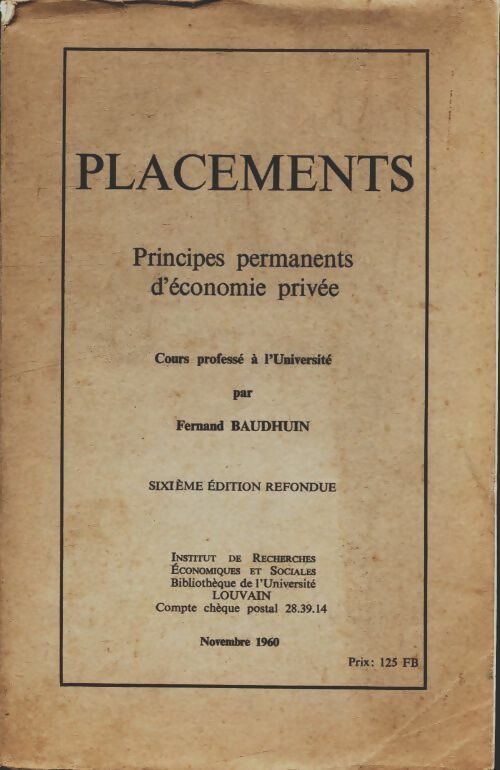 Livrenpoche : Placements 1960 - Fernand Baudhuin - Livre