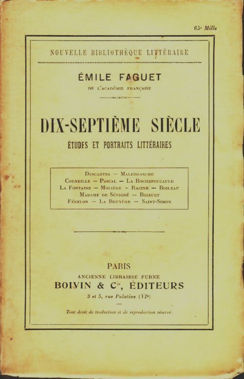 Livrenpoche : Dix-septième siècle - Emile Faguet - Livre