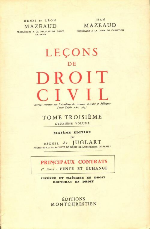 Livrenpoche : Leçons de droit civil Tome III volume II - Collectif - Livre