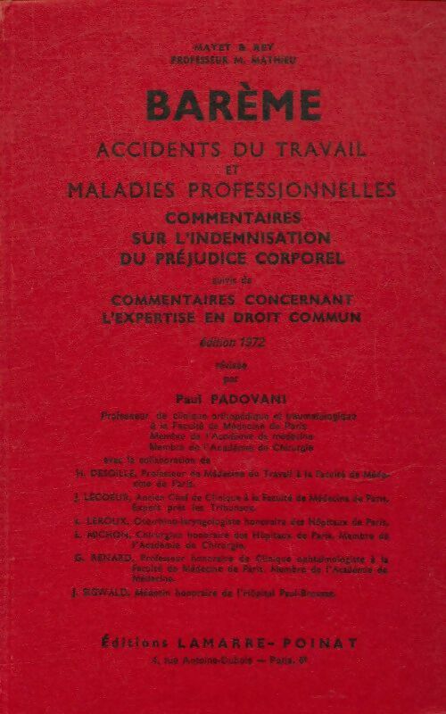 Livrenpoche : Barème des accidents du travail et des maladies professionnelles - Paul Padovani - Livre