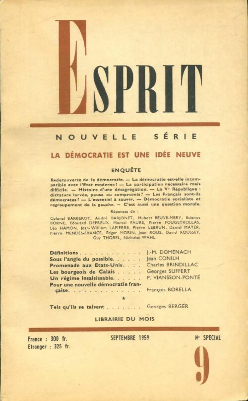 Livrenpoche : Esprit n°9 de septembre 1959 - Collectif - Livre