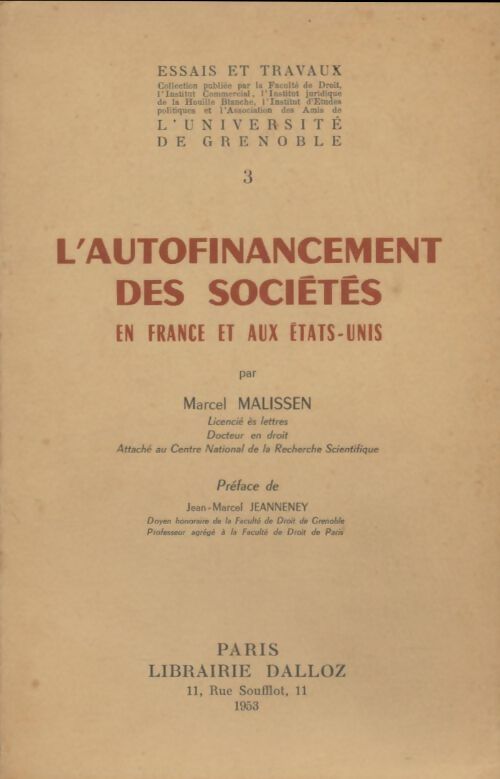 Livrenpoche : L'autofinancement des sociétés en France et aux États-unis - Marcel Malissen - Livre