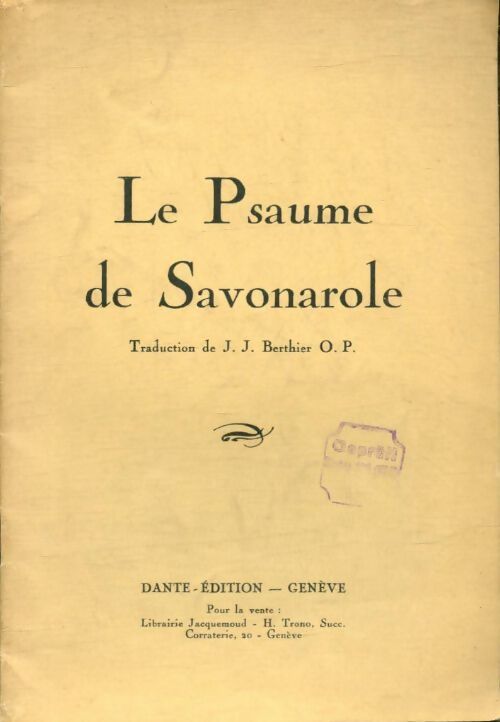 Livrenpoche : Le psaume de Savonarole - Savonarole - Livre