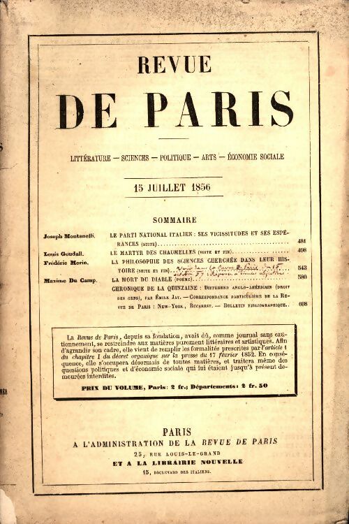 Livrenpoche : Revue de Paris 4e année du 15 juillet 1856 - Collectif - Livre
