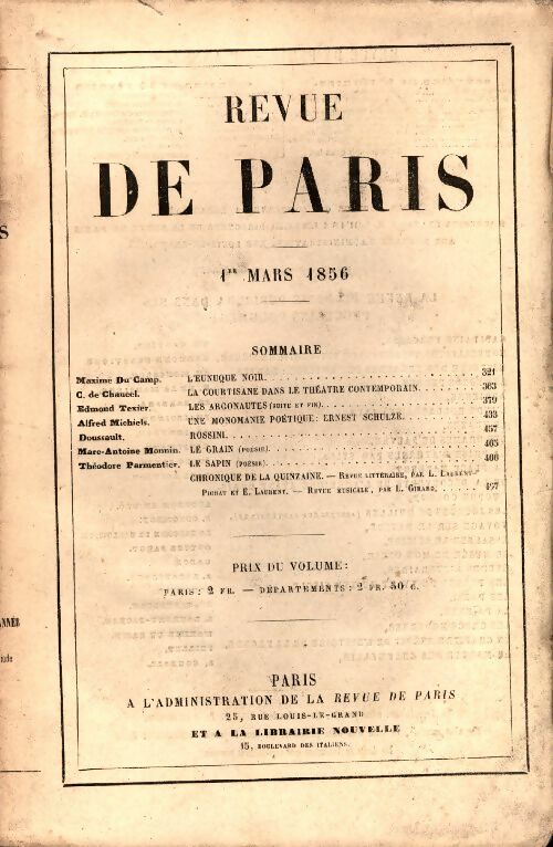 Livrenpoche : Revue de Paris 4e année du 1er mars 1856 - Collectif - Livre