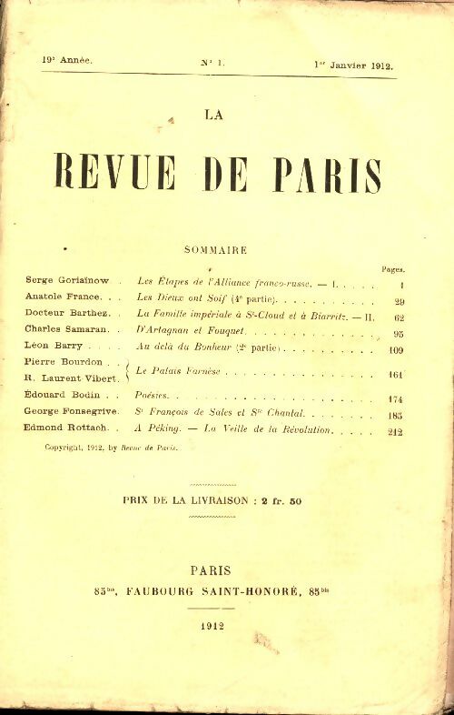 Livrenpoche : Revue de Paris 19e année n°1 - Collectif - Livre