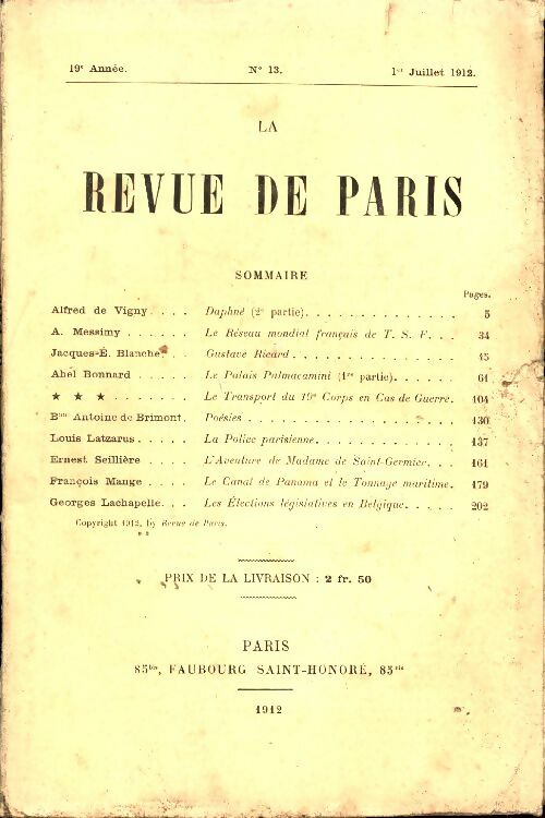 Livrenpoche : La revue de Paris 19e année n°13 - Collectif - Livre