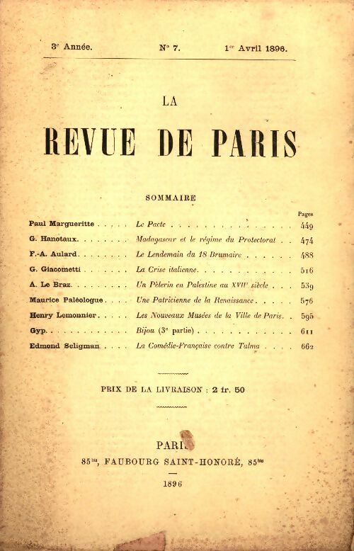 Livrenpoche : La revue de Paris 3e année n°7 - Collectif - Livre