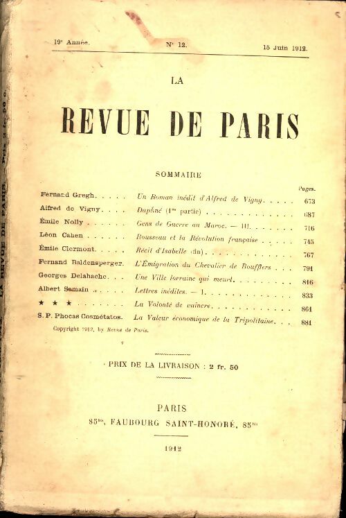 Livrenpoche : La revue de Paris 19e année n°12 - Collectif - Livre