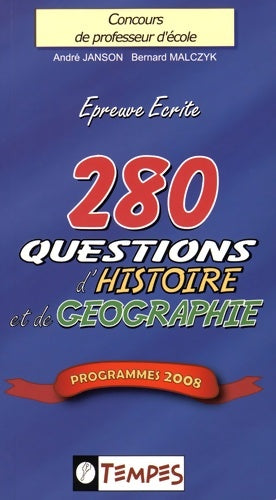 Livrenpoche : 280 questions d'histoire et de géographie : Concours de professeur d'école - André Janson - Livre