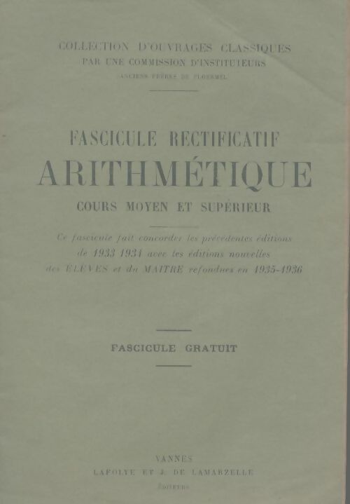Livrenpoche : Fascicule rectificatif arithmétique cours moyen et supérieur - Collectif - Livre