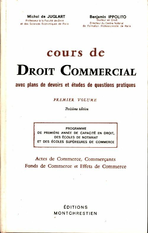 Livrenpoche : Cours de droit commercial Tome I - Benjamin Ippolito - Livre