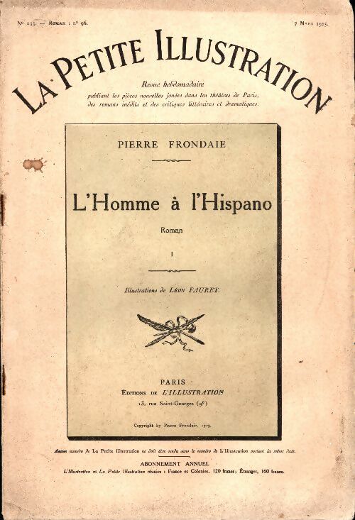 Livrenpoche : La petite illustration n°233 Roman n°96 : L'homme à l'Hispano Tome I - Collectif - Livre