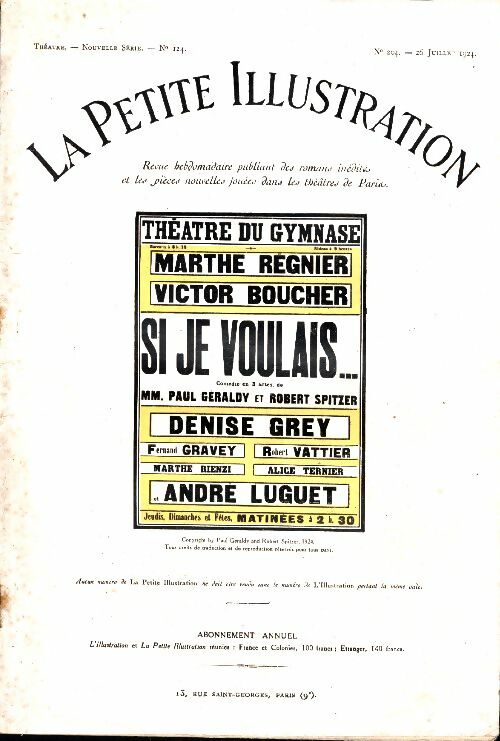 Livrenpoche : La petite illustration n°204 Théâtre n°124 : Si je voulais... - Collectif - Livre