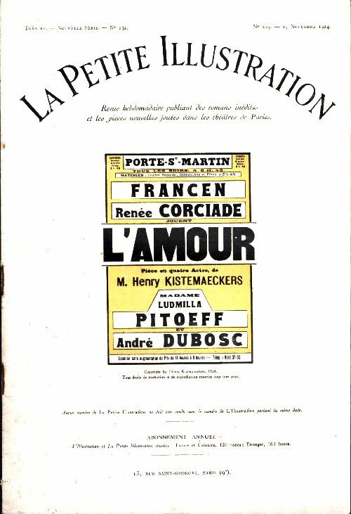 Livrenpoche : La petite illustration n°219 Théâtre n°132 : L'amour - Collectif - Livre