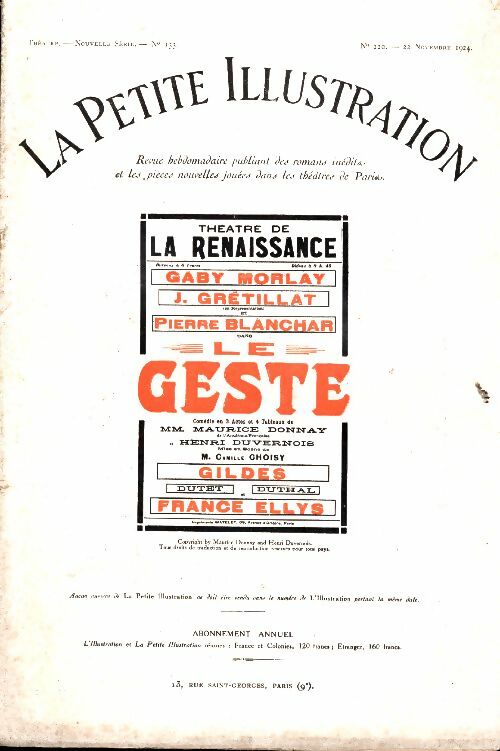 Livrenpoche : La petite illustration n°220 Théâtre n°133 : Le geste - Collectif - Livre