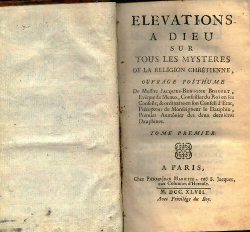 Livrenpoche : Elévations à Dieu sur tous les mystères de la religion chrétienne Tome I - Jacques-Bénigne Bossuet - Livre