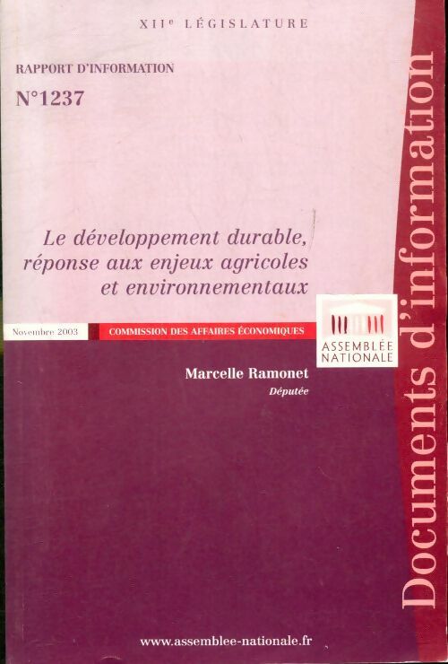 Livrenpoche : Le développement durable réponse aux enjeux agricoles et environnementaux - Marcelle Ramonet - Livre