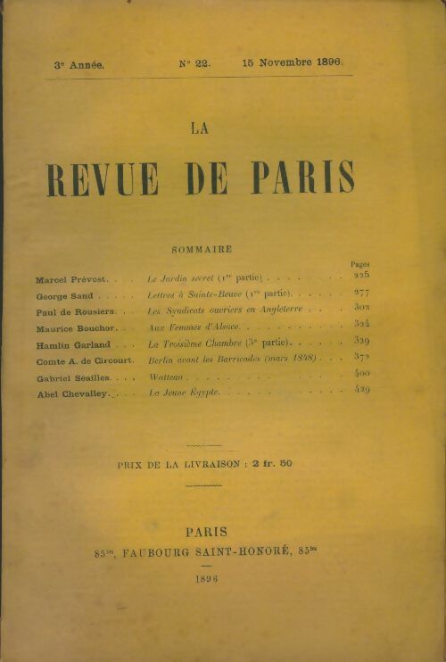 Livrenpoche : La revue de Paris 3e année n°22 - Collectif - Livre