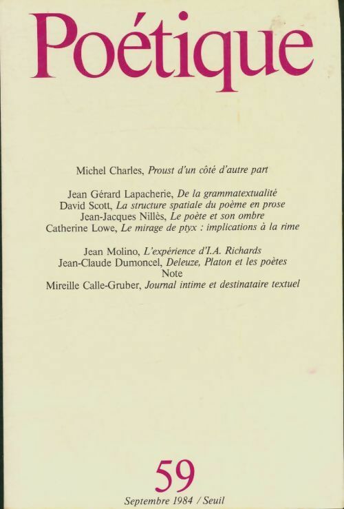 Livrenpoche : Poétique numéro 59 - Collectif - Livre