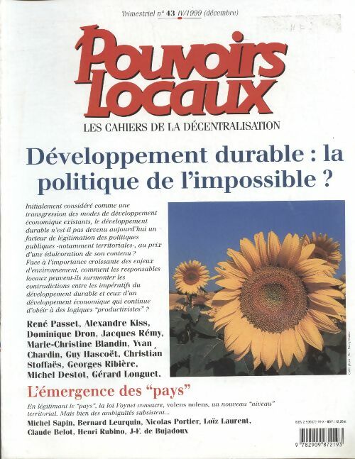 Livrenpoche : Pouvoirs locaux n°43 : développement durable : la politique de l'impossible ? - Collectif - Livre