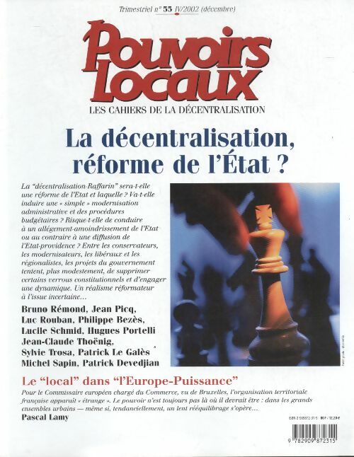 Livrenpoche : Pouvoirs locaux n°55 : la décentralisation, réforme de l'Etat ? - Collectif - Livre