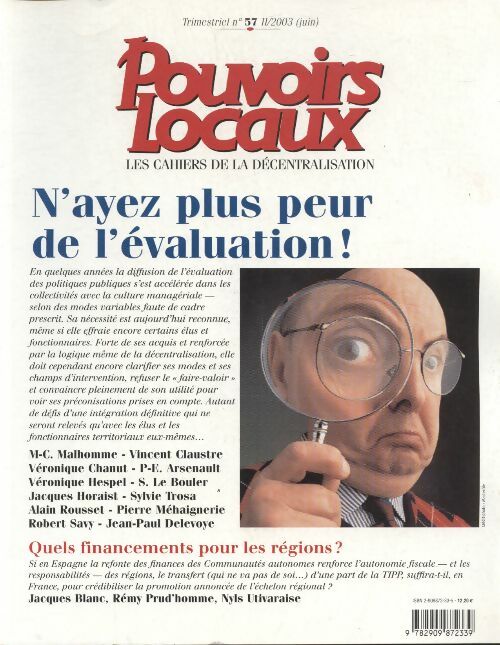 Livrenpoche : Pouvoirs locaux n°57 : n'ayez plus peur de l'évaluation ! - Collectif - Livre