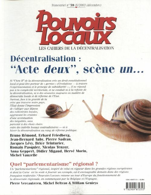 Livrenpoche : Pouvoirs locaux n°59 : Décentralisation : "acte deux", scène un ... - Collectif - Livre