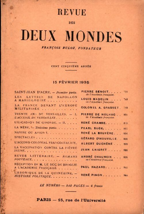 Livrenpoche : Revue des deux mondes février 1935 - Collectif - Livre