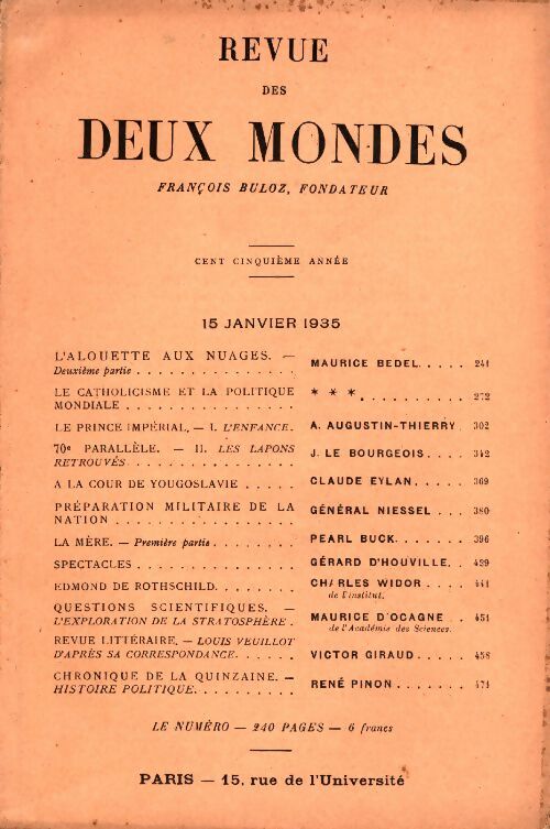 Livrenpoche : Revue des deux mondes Janvier 1935 - Collectif - Livre