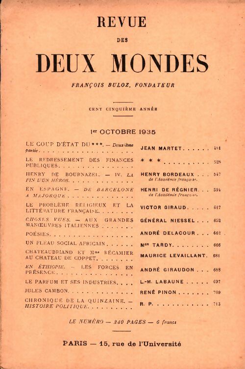Livrenpoche : Revue des deux mondes octobre 1935 - Collectif - Livre