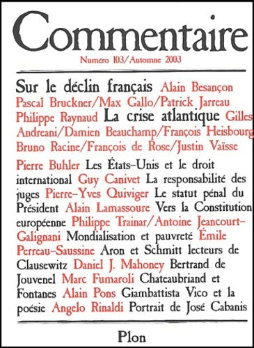 Livrenpoche : Revue commentaire numéro 103 - automne 2003 - Collectif - Livre