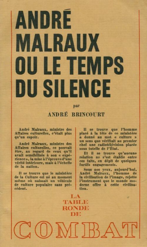 Livrenpoche : André Malraux ou le temps du silence - André Brincourt - Livre