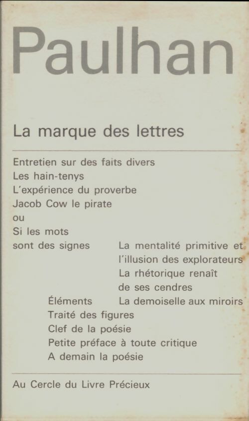 Livrenpoche : Oeuvres Tome Ii : La marque des lettres - Jean Paulhan - Livre