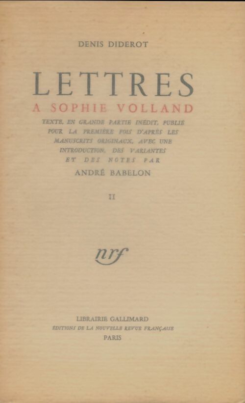 Livrenpoche : Lettres à Sophie Volland Tome II - Denis Diderot - Livre