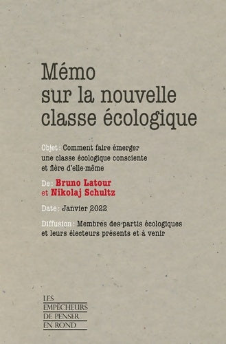 Livrenpoche : Mémo sur la nouvelle classe écologique - Bruno Latour - Livre