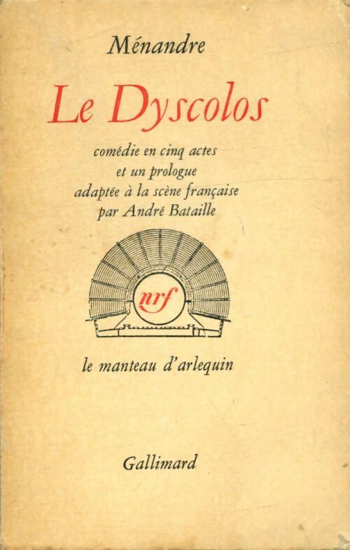Le Dyscolos - Ménandre -  Le Manteau d'Arlequin - Livre
