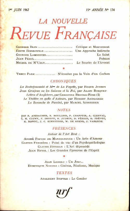 Livrenpoche : La nouvelle revue Française n°174 - Collectif - Livre