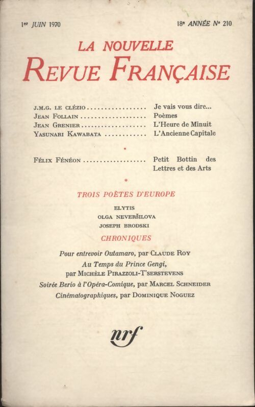 Livrenpoche : La nouvelle revue Française n°210 - Collectif - Livre