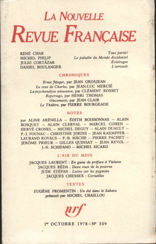 Livrenpoche : La nouvelle revue Française n°309 - Collectif - Livre